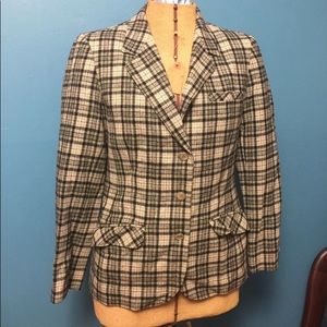 Vintage Pendleton Coat Blazer grey Tan Bk 100% Virgin Wool Plaid Women 12 USA